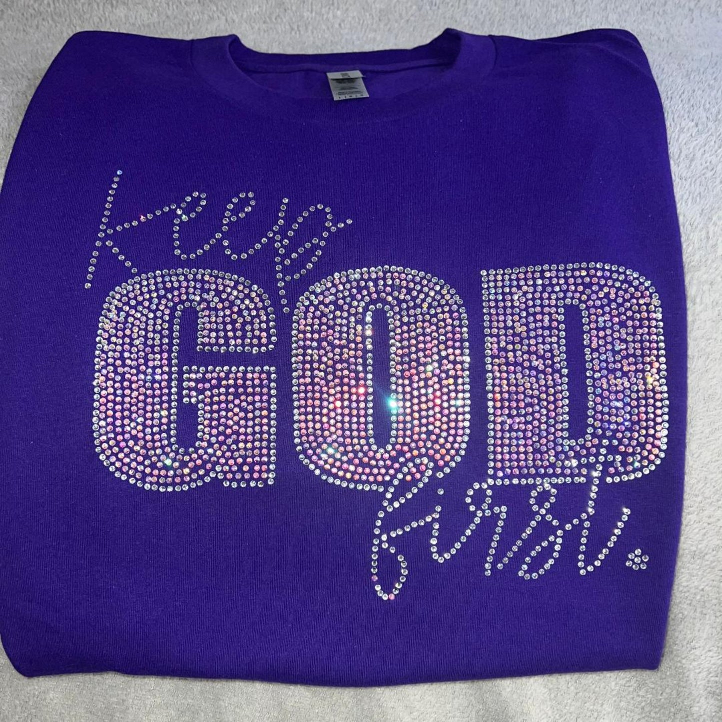 Keep God First Rhinestone T-shirt, Small -XL